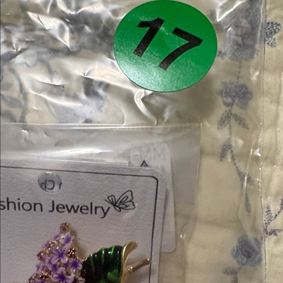 Lilac Flower Enamel Brooch with rhinestone Accents - Picture 8 of 8